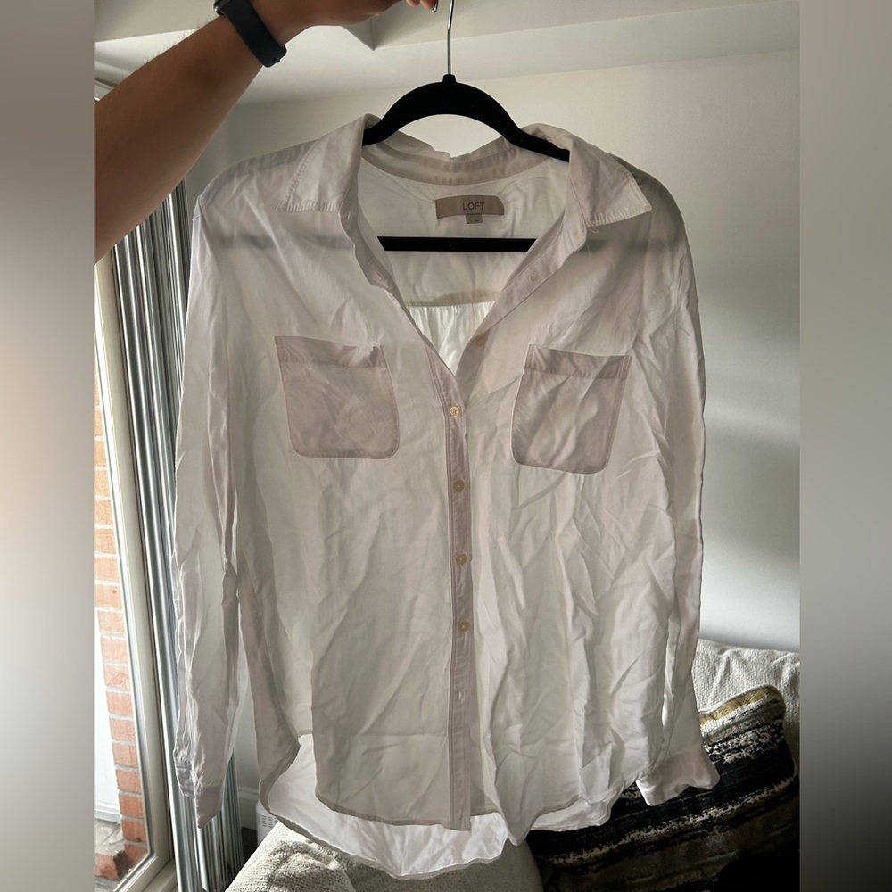 Loft White Button Down Blouse - image 1